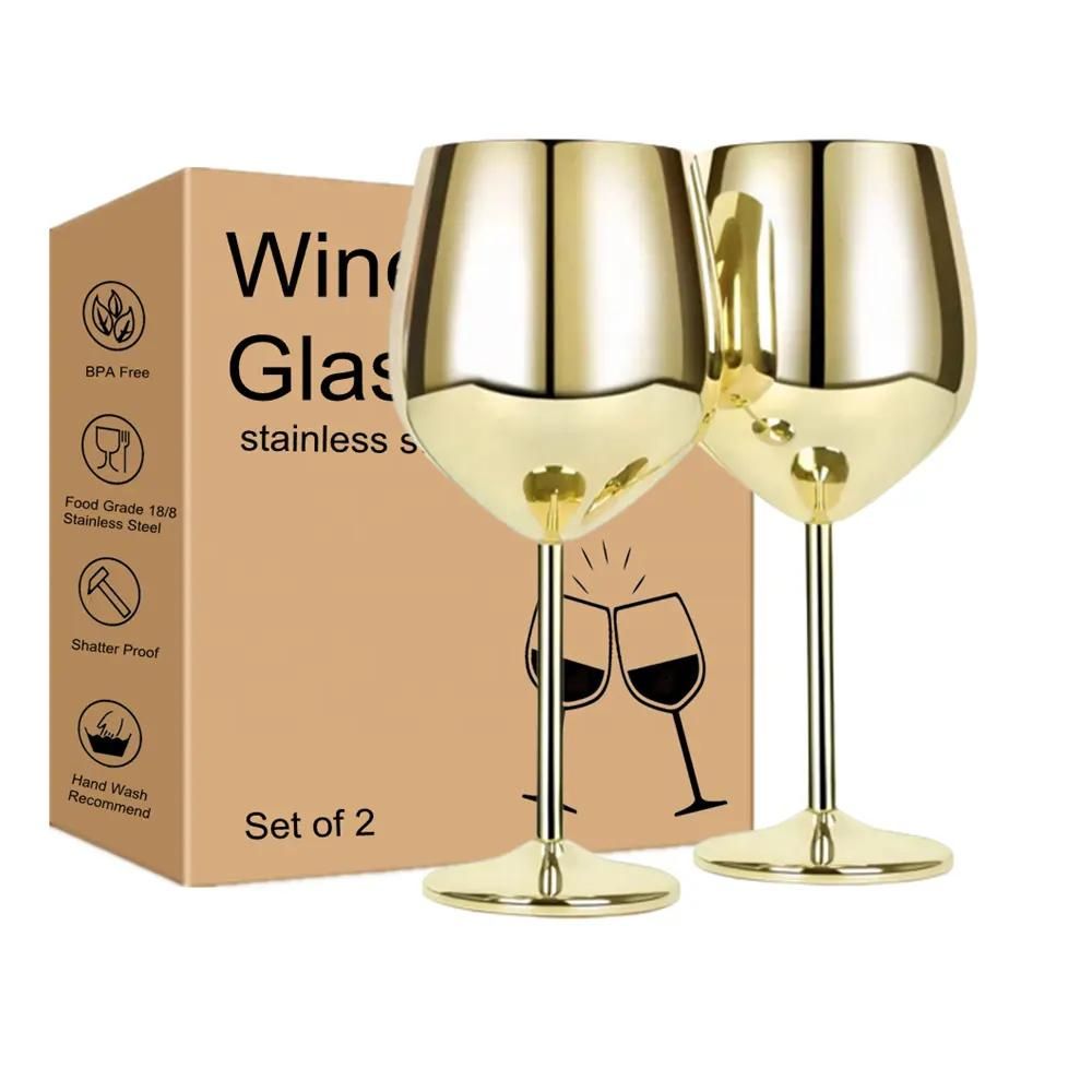abrazo Stainless Steel  Wine Glasses 350 ml set of 2, Unbreakable Wine Glass Goblets, Gift for Men and Women, Party Glasses - 350 ml (Gold) - Abrazo