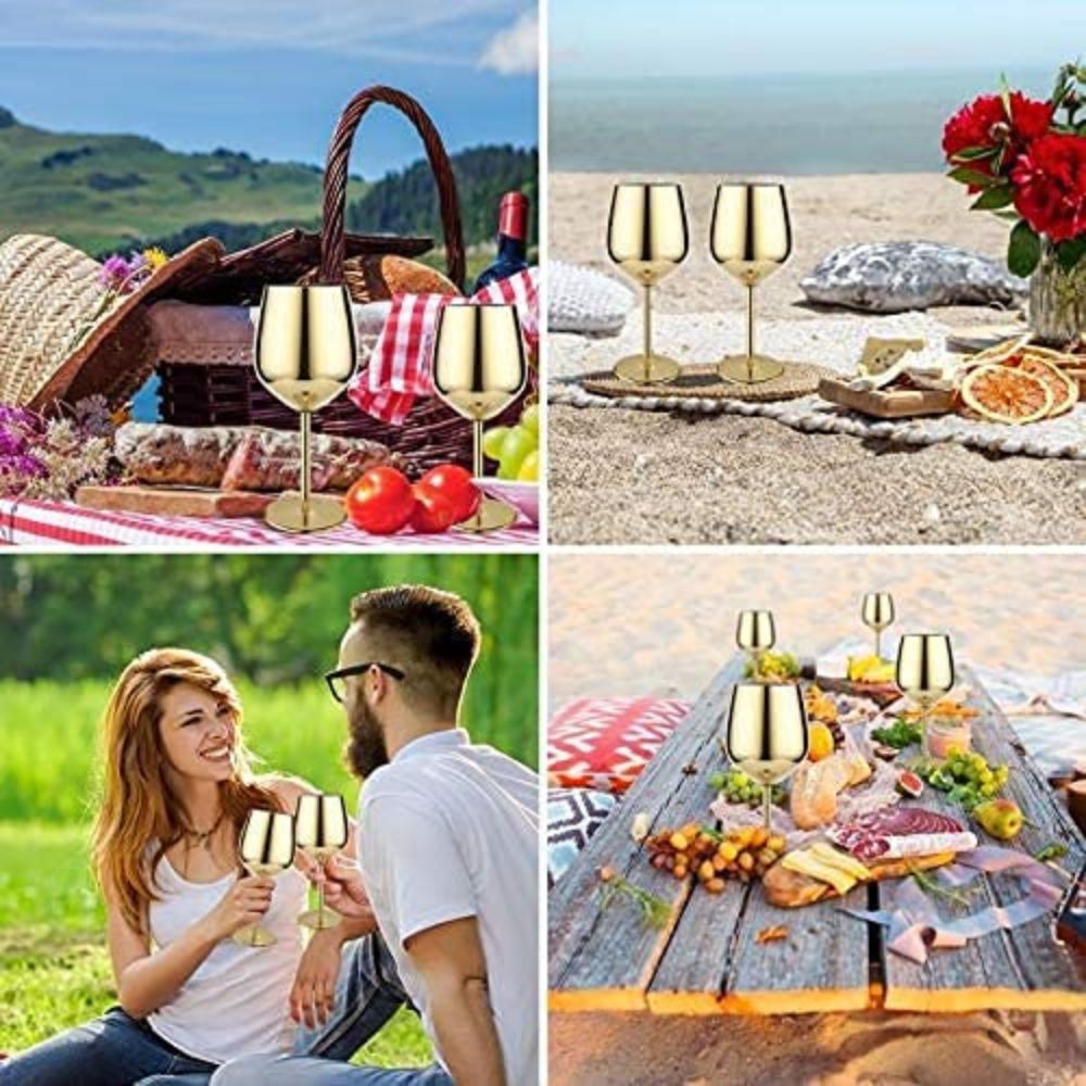 abrazo Stainless Steel  Wine Glasses 350 ml set of 2, Unbreakable Wine Glass Goblets, Gift for Men and Women, Party Glasses - 350 ml (Gold) - Abrazo