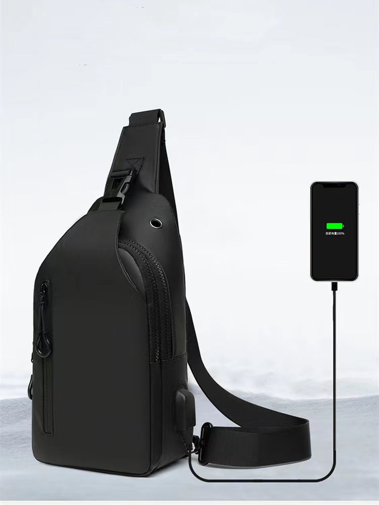 abrazo unisex casual messenger bag new popular designer shoulder PU waterproof sling chest bag with USB for Travel Outdoor Casual, Black - Abrazo