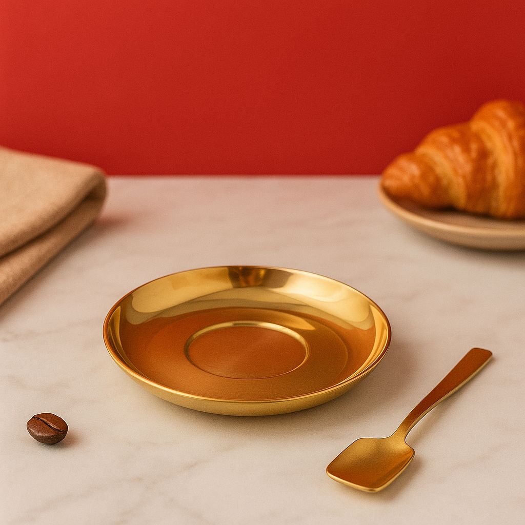 Premium Gold PVD Double Wall Mug Set | Coffee & Soup Use | Stainless Steel with Spoon & Saucer | Customise your Gift | Cup &saucer with spoon