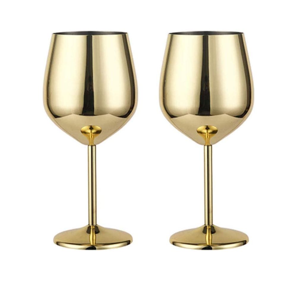 abrazo Stainless Steel  Wine Glasses 350 ml set of 2, Unbreakable Wine Glass Goblets, Gift for Men and Women, Party Glasses - 350 ml (Gold) - Abrazo