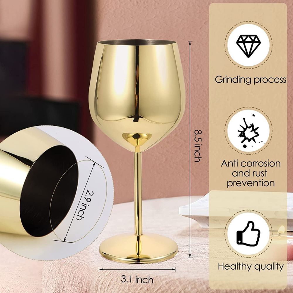 abrazo Stainless Steel  Wine Glasses 350 ml set of 2, Unbreakable Wine Glass Goblets, Gift for Men and Women, Party Glasses - 350 ml (Gold) - Abrazo