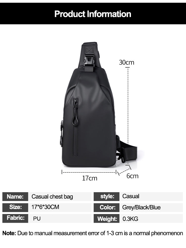 abrazo unisex casual messenger bag new popular designer shoulder PU waterproof sling chest bag with USB for Travel Outdoor Casual, Black - Abrazo