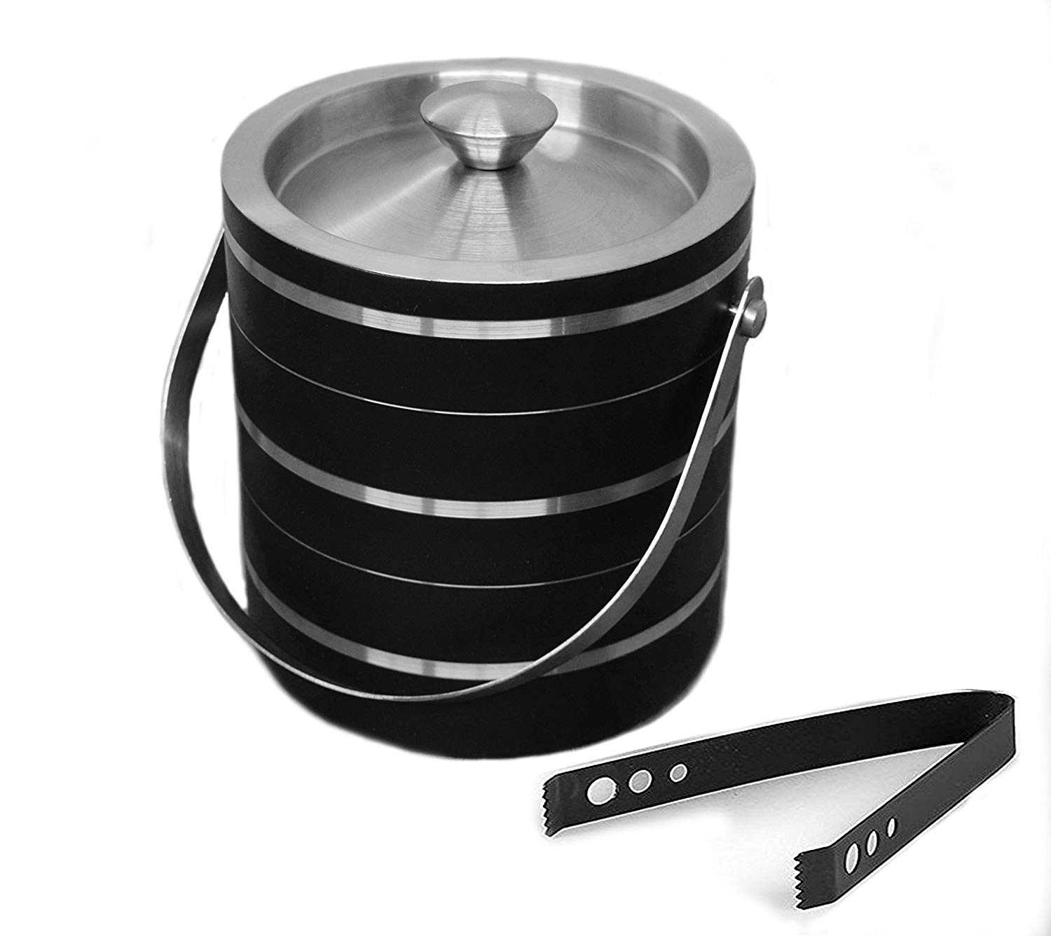 Stainless Steel Ice Bucket with Tongs - Black Chrome Finish - Abrazo