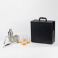 Portable Bar Tools Set - Black Leatherette - 10 Piece Set with Bottle Storage - Abrazo
