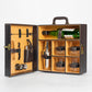 Portable Bar Tools Set - Brown Leatherette - 10 Piece Set with Bottle Storage - Abrazo
