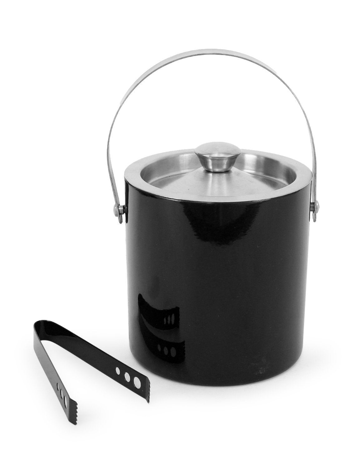 Stainless Steel Insulated Ice Bucket with Tongs – Black Finish - Abrazo