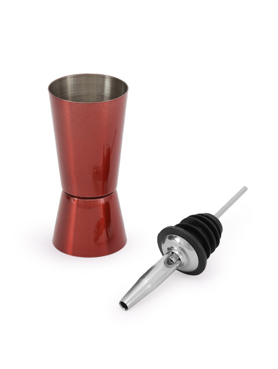 Pourer and Peg Measure Set - Stainless Steel - Red Finish - Abrazo