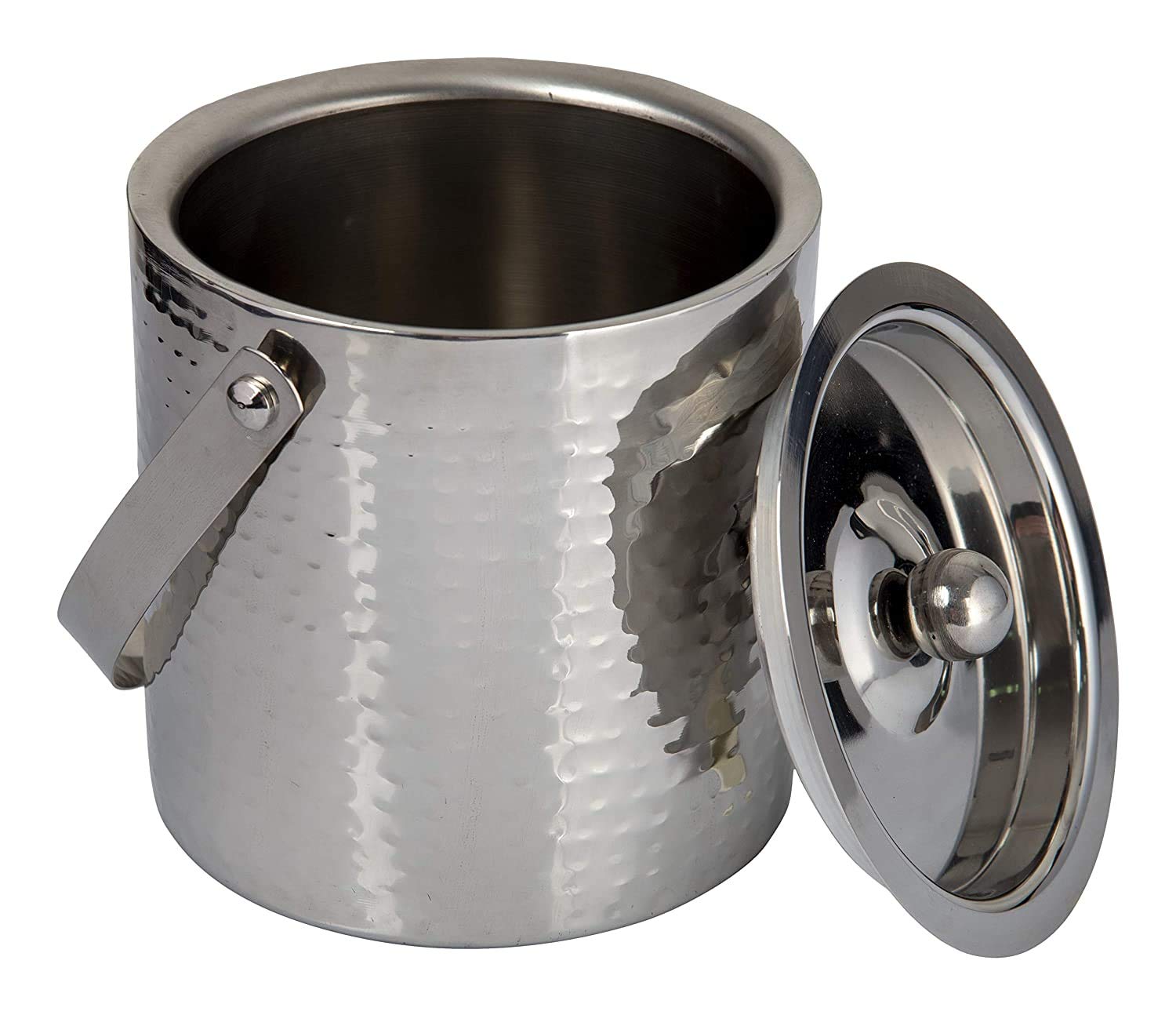 Stainless Steel Ice Bucket and Tongs - Hammered Finish - Abrazo