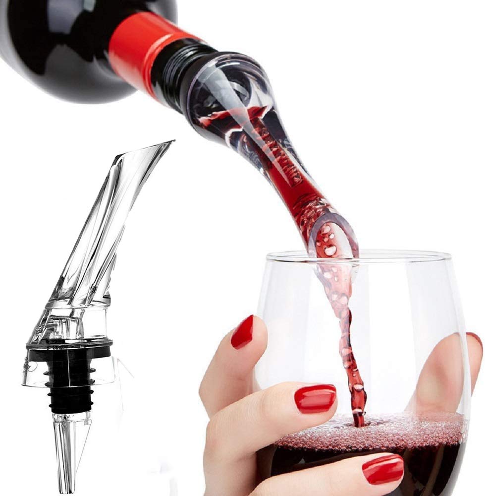 Abrazo Wine Aerator Pourer Spout - Professional Quality 2-in-1 Attaches to Any Wine Bottle for Improved Flavor, Enhanced Bouquet, Rich Finish and Bubbles, No-Drip or Spill - Abrazo