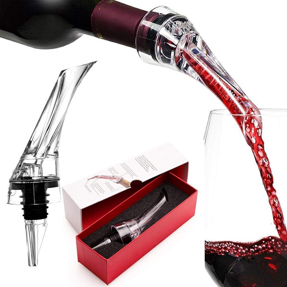 Abrazo Wine Aerator Pourer Spout - Professional Quality 2-in-1 Attaches to Any Wine Bottle for Improved Flavor, Enhanced Bouquet, Rich Finish and Bubbles, No-Drip or Spill - Abrazo