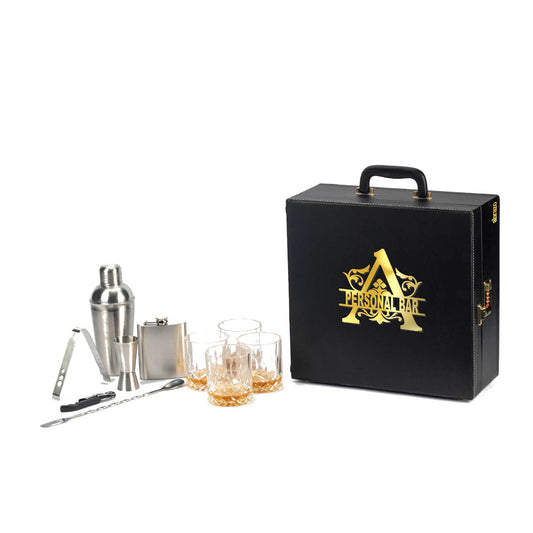 Abrazo Bar Tool Set Black with acrylic Initials | 11 Piece Unit | Bar Set - Abrazo