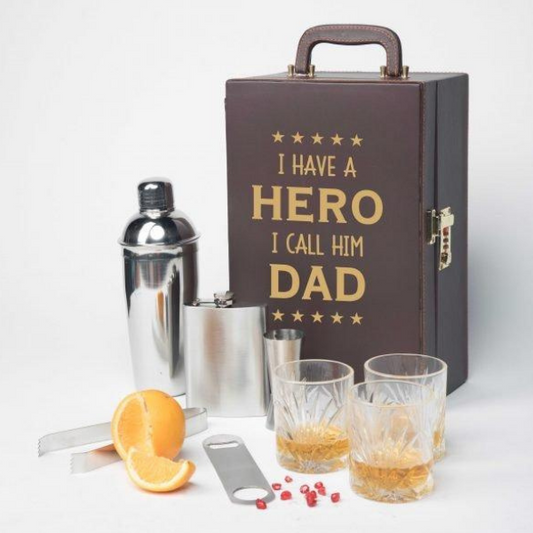 Portable Bar Tools Set - Brown Leatherette - 8 Piece Set - Abrazo