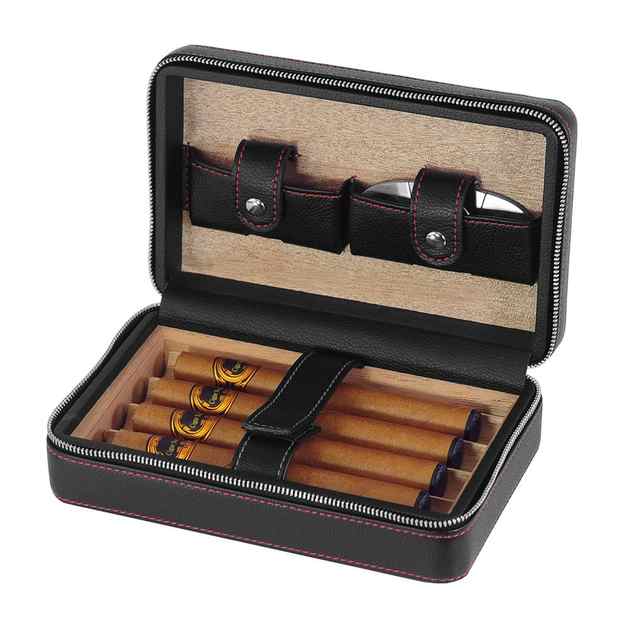 Cuban Cigar Case - Black Leatherette - Abrazo