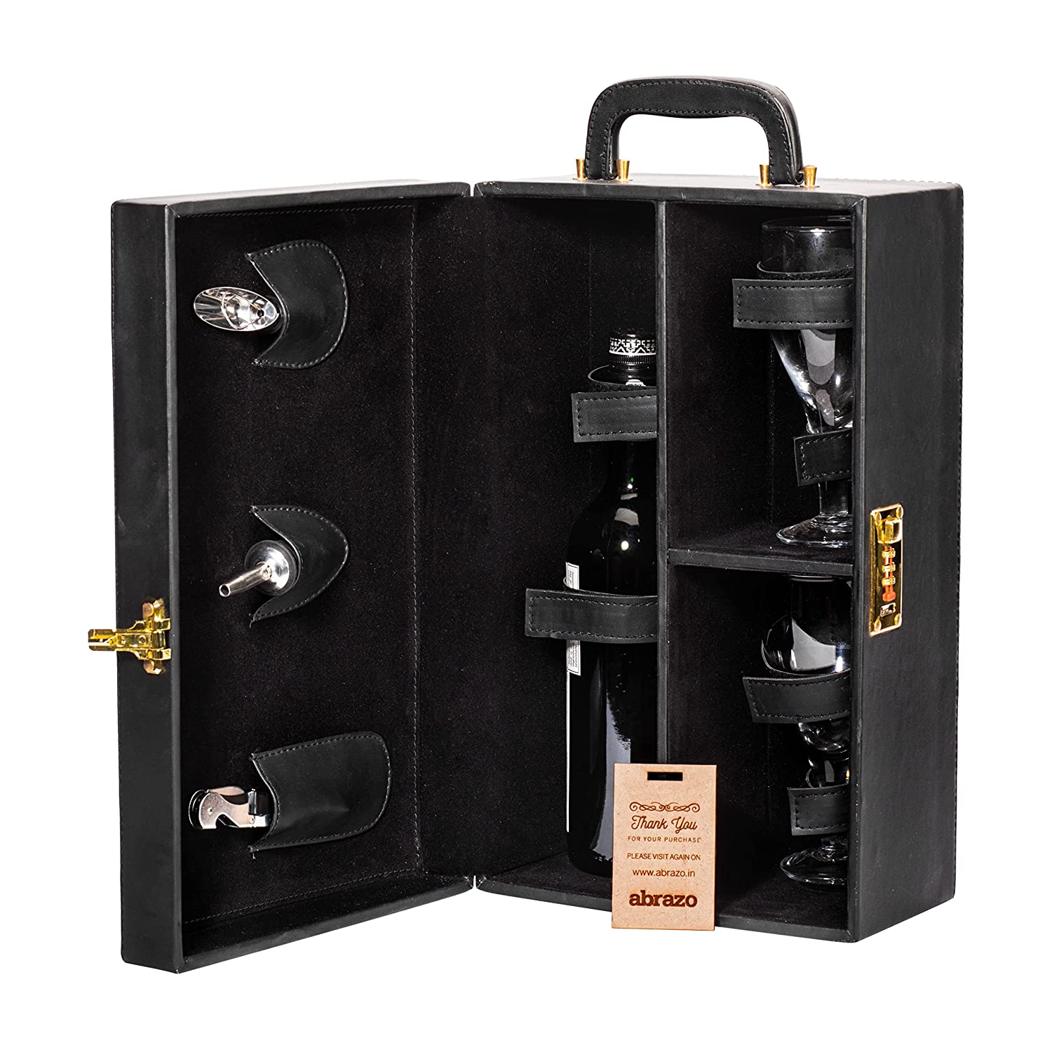 Abrazo Wine Set | Leatherette Box | Barset | Bar Tool Set (Black) - Abrazo
